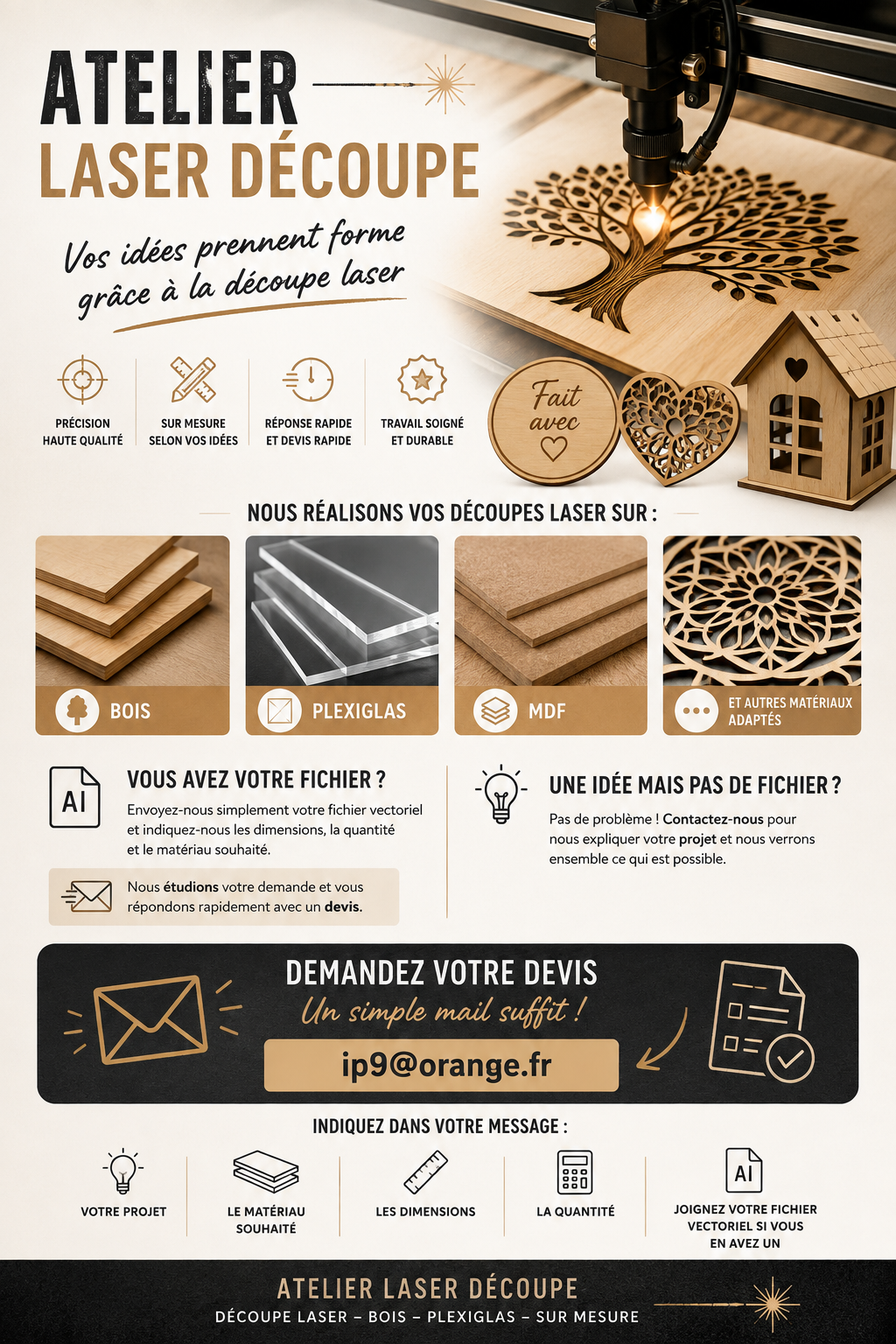 Atelier Laser Découpe - découpe laser sur bois, plexiglas et MDF, sur mesure